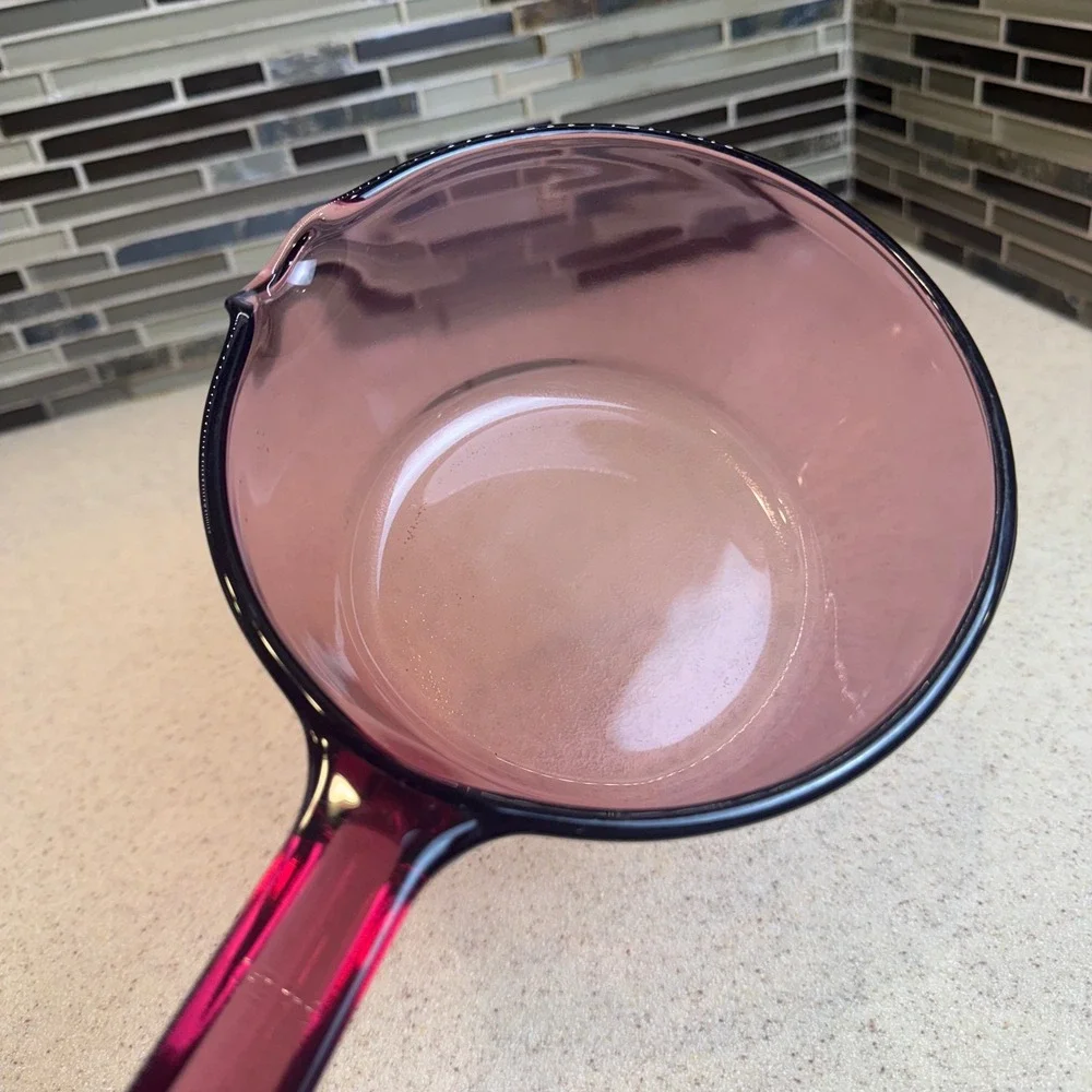 VTG Visions Corning USA Cranberry Glass Saucepan 1L Pour Spout Pot Purple NO LID